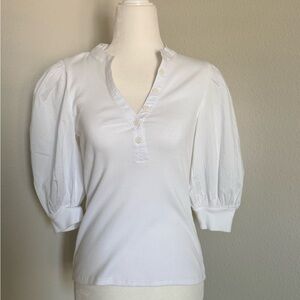 Express White Puff Sleeve Henley Blouse
